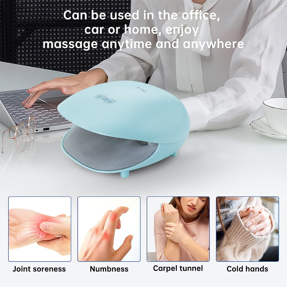 Silensys Wireless Hand Massager with Heat -3 Levels Compression & Heating, Rechargeable Hand Massager Machine for Carpal Tunnel, Gifts for Women, Blue