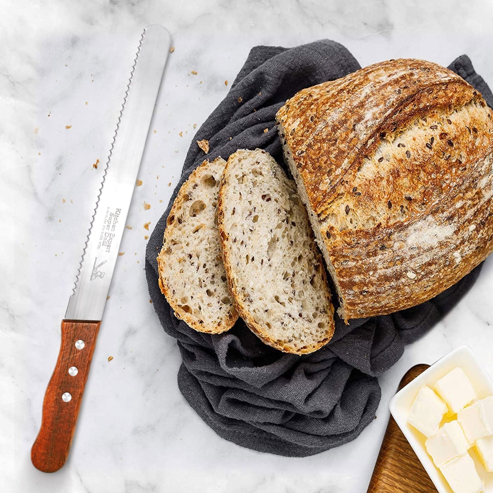 10 inch Bread Knife Serrated Knife Sharp Wavy Edge Bread Cutter Stainless Steel for Slicing Homemade Bread Bagels Cake
