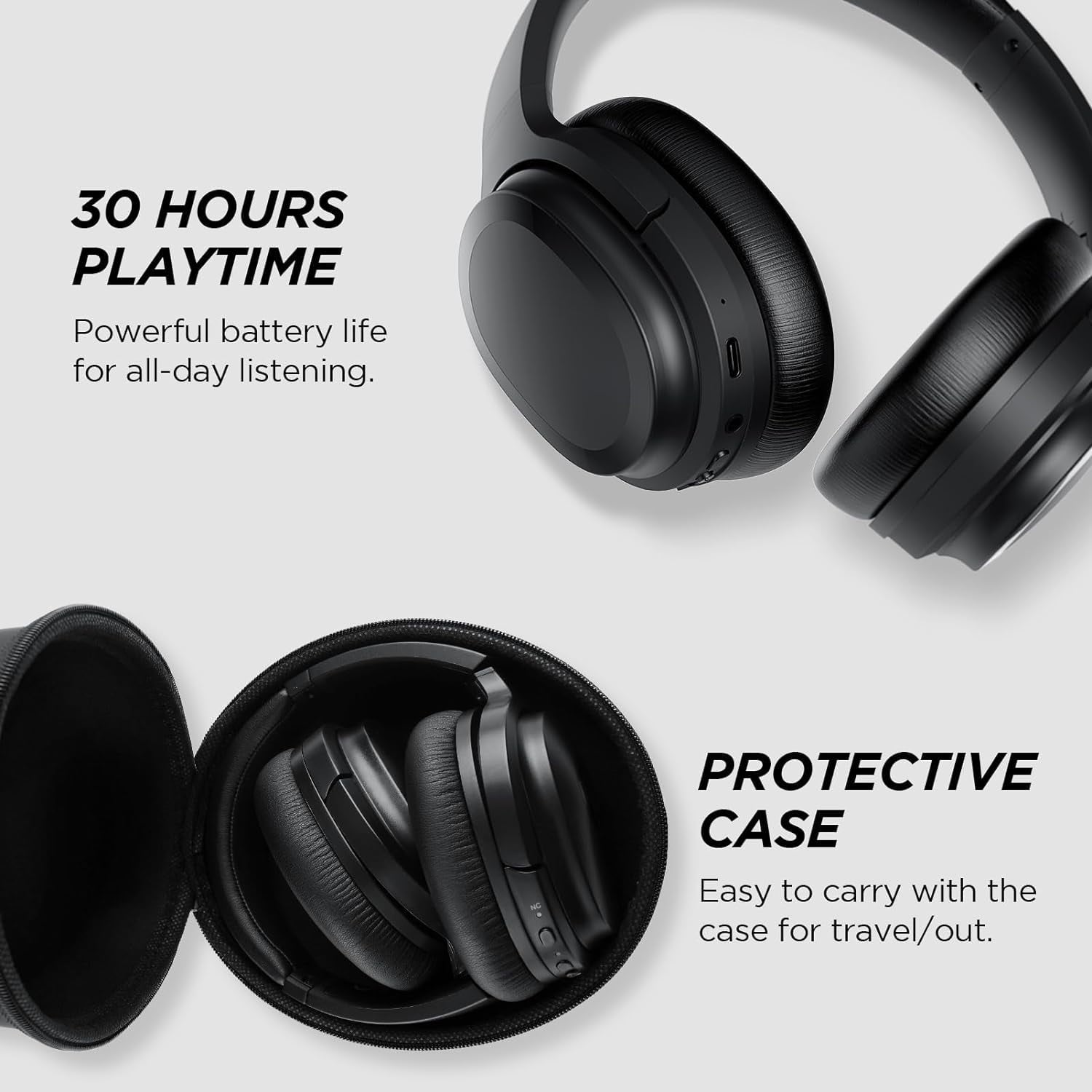 Cowin Hybrid Active Noise Cancelling Headphones Wireless Over Ear Bluetooth Headphones Wireless Headphones with Deep Bass, Clear Calls, Comfortable Fit, 30H, Bluetooth 5.2
