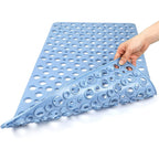 Bathroom Non Slip Shower Mat, 30L x 17W Inch Super Soft PVC Bath Mat with Suction Cup, Soft Bathroom Mat with Drain Hole, Blue