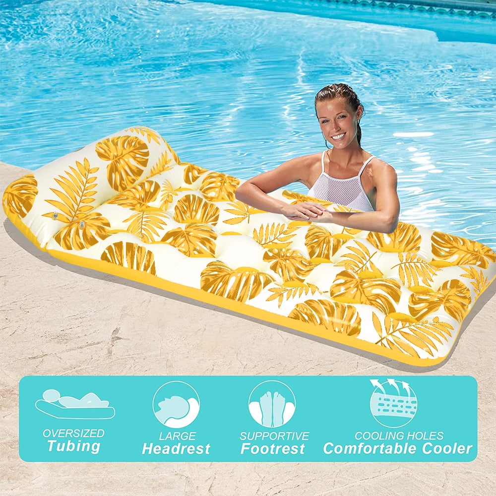Inflatable Pool Floats Hammock 73 x 34in Adults for Size Water Hammock Lounge with Headrest Floating Pool Lounge Chair for Men and Women (Yellow)