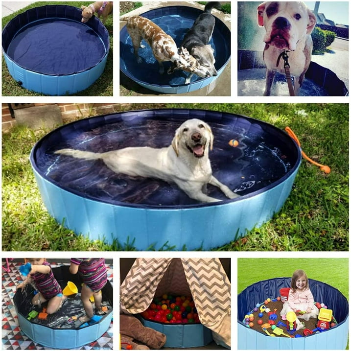 Pet Dog Pool Bath Swimming Tub Kiddie Pool, 48 x 12 inch Collapsible Foldable Portable for Dogs Cats and Kids Blue