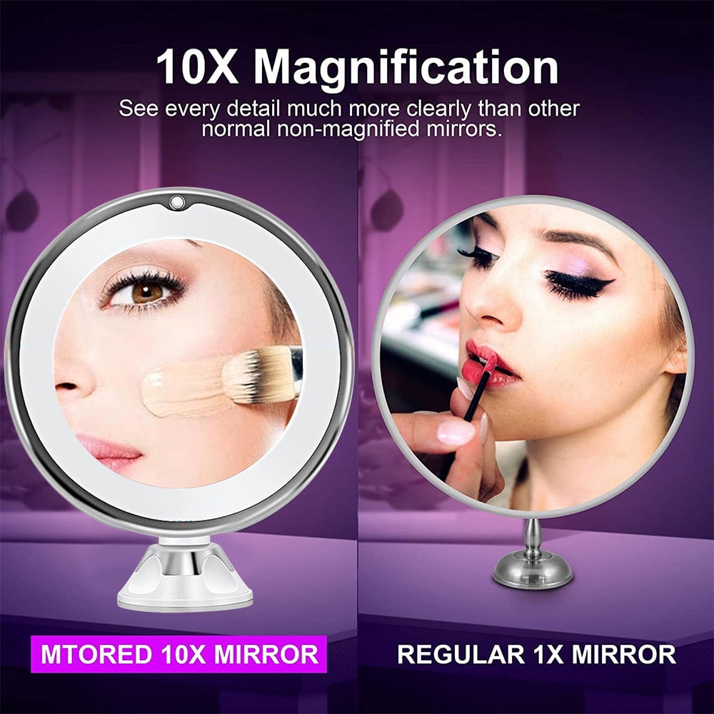 10x Magnifying Lighted Makeup Mirror with 360° Rotation, Touch Sensor Control, Natural Daylight LED Light, Powerful Locking Suction Cup, Cosmetic Mirror for Home, Bathroom, Vanity and Travel