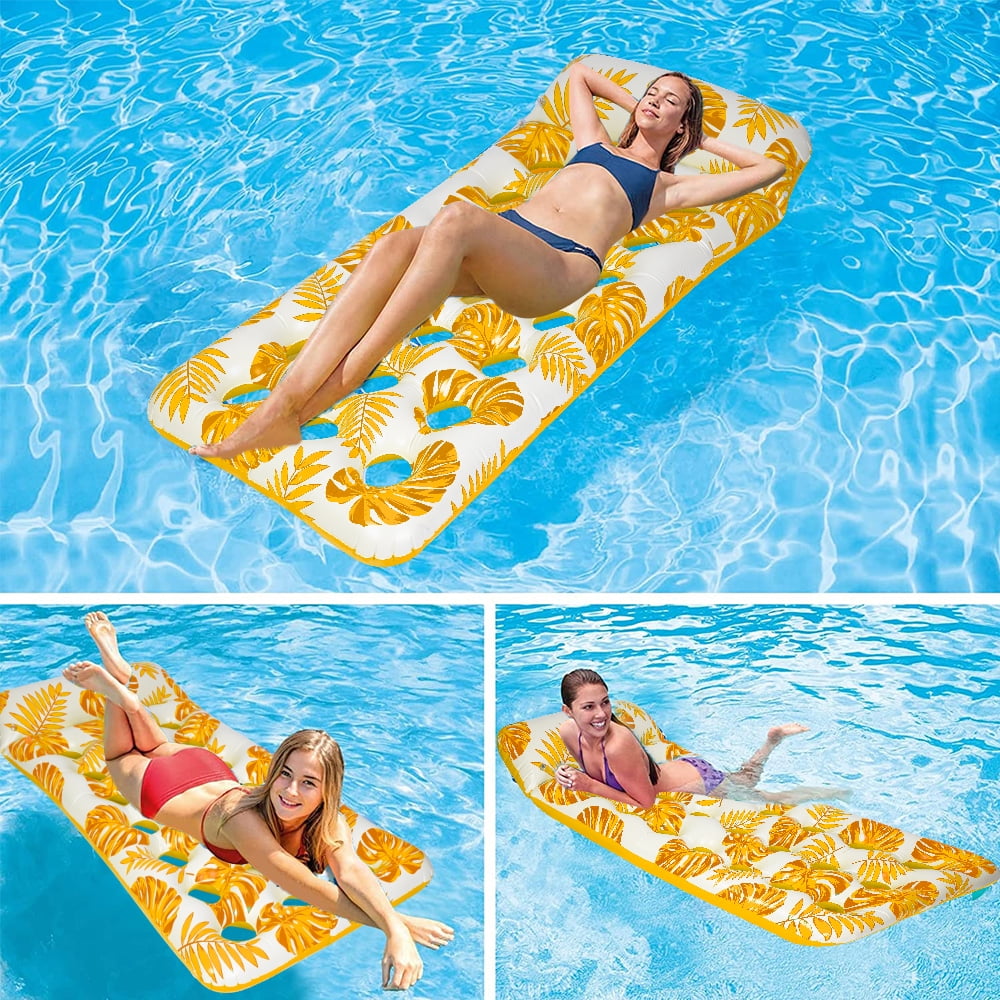 Inflatable Pool Floats Hammock 73 x 34in Adults for Size Water Hammock Lounge with Headrest Floating Pool Lounge Chair for Men and Women (Yellow)