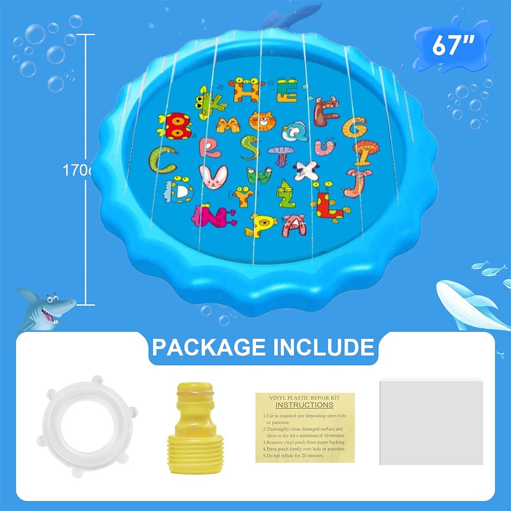 Meidong Splash Pad Sprinkler for Kids Toddlers 67" Splash Water Pad,Outdoor Swimming Pool Splash Play Mat Water Toys for Children for Fun Games Learning Blue