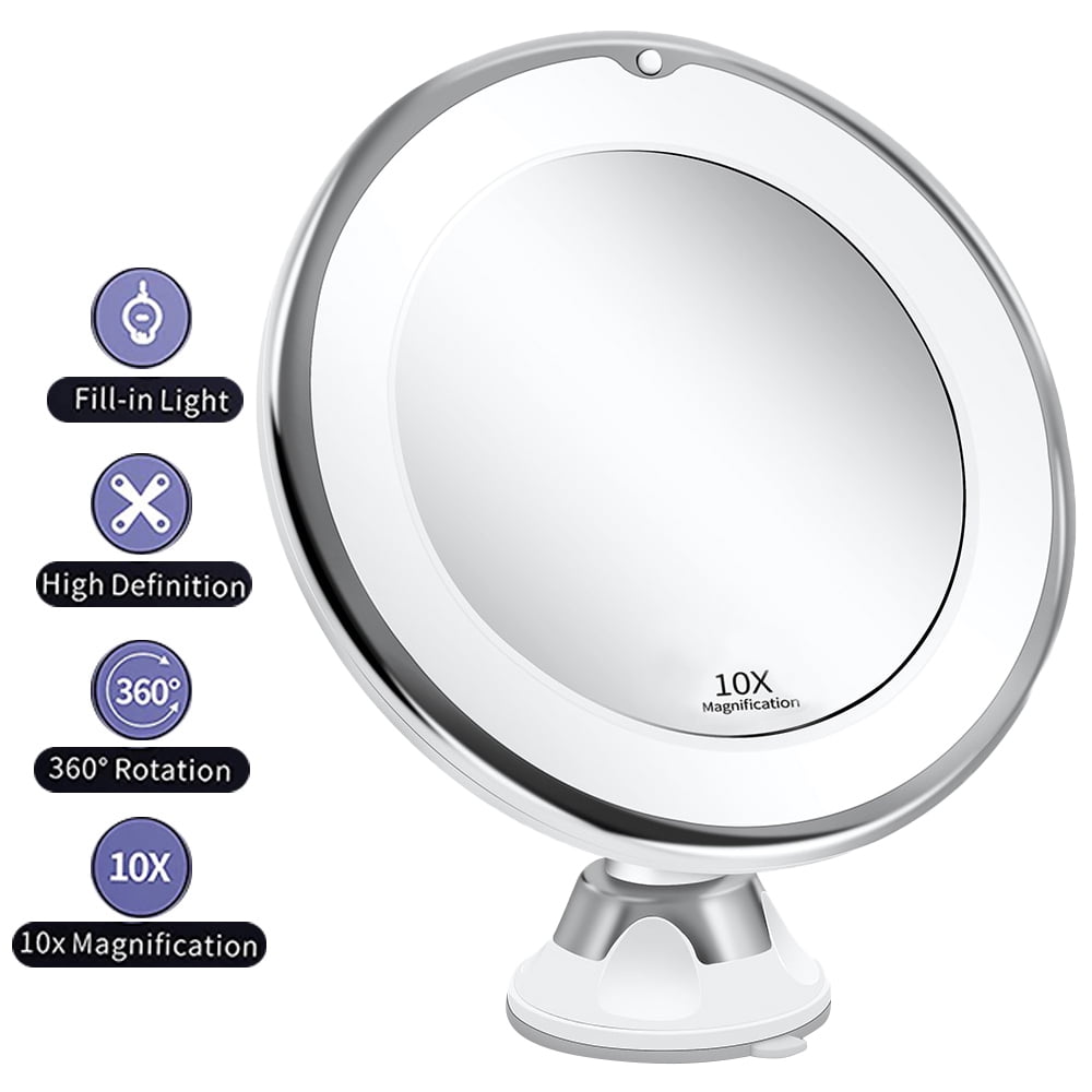 10x Magnifying Lighted Makeup Mirror with 360° Rotation, Touch Sensor Control, Natural Daylight LED Light, Powerful Locking Suction Cup, Cosmetic Mirror for Home, Bathroom, Vanity and Travel