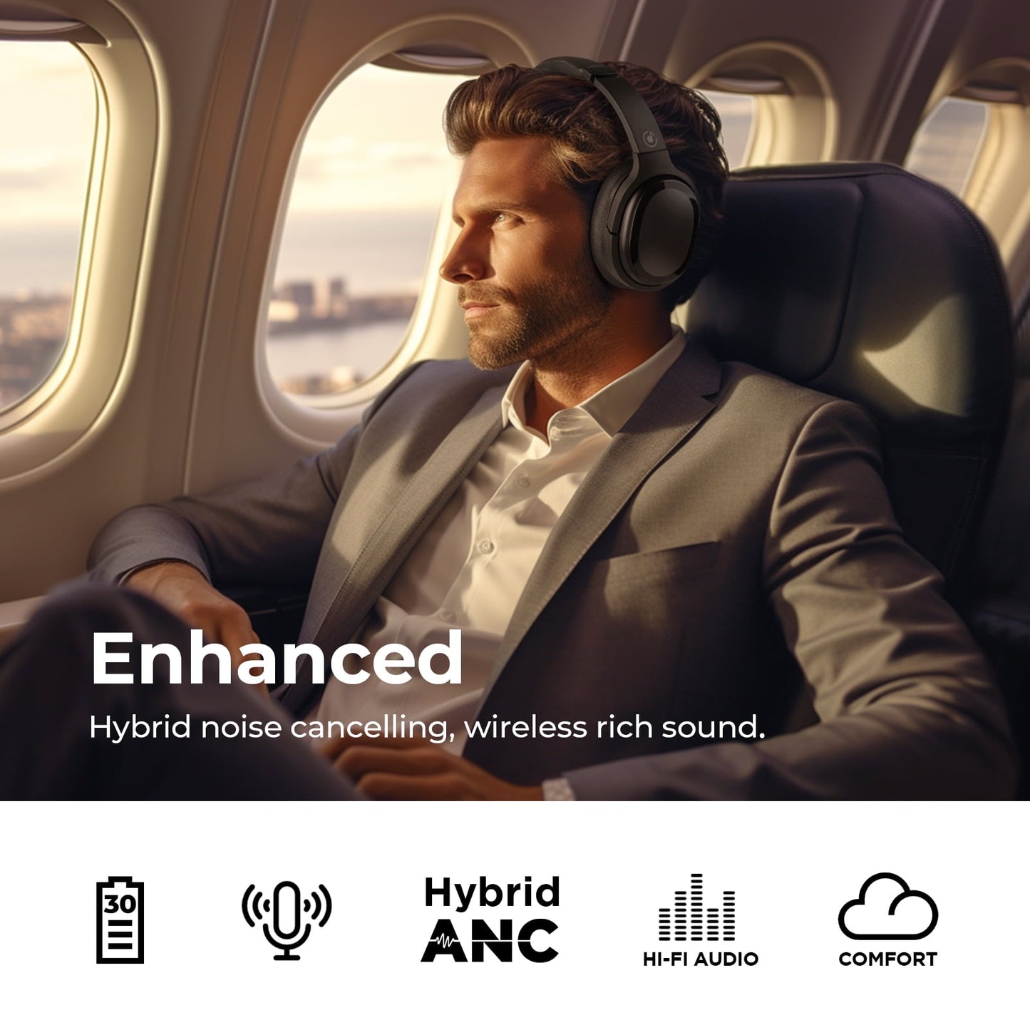 COWIN Wireless Headphones Active Noise Cancelling over Ear with Travel Case 30H Playtime