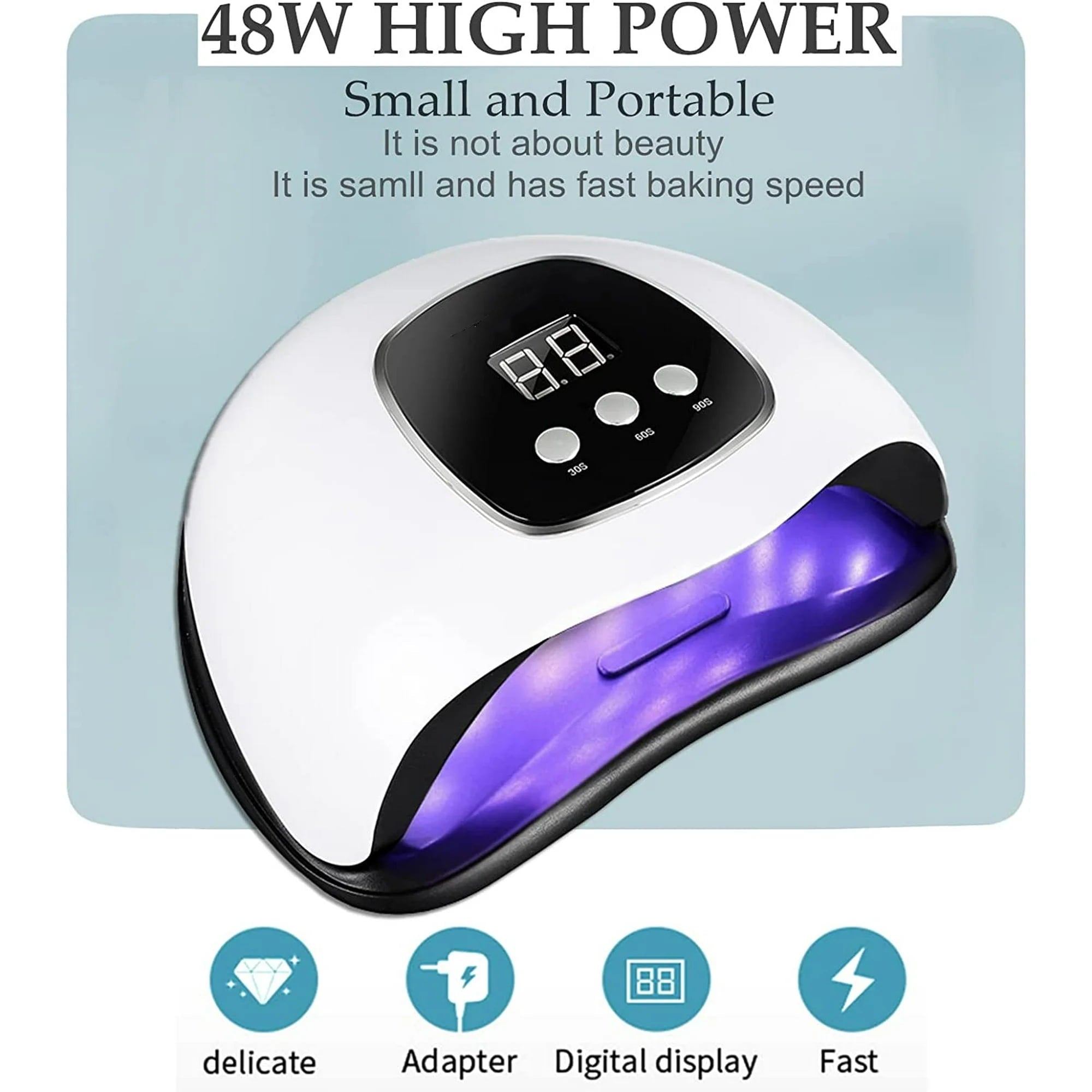 UV Light for Nails, 48W LED Nail Light for Gel Polish, Fast Nail Dryer with Automatic Sensor, 24 Beads Fast Curing Portable Nail Dryer, Timer Setting, Fingernail and Toenail, White