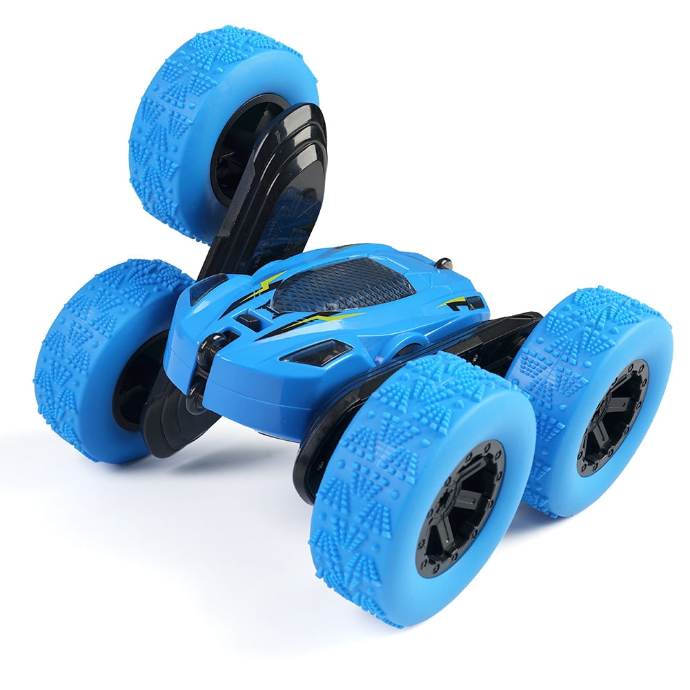 Remote Control Car Double Sided 360°Rotating 4WD RC Cars with Headlights 2.4GHz Electric Race Stunt Toy Car Rechargeable Toy Cars for Boys Girls Birthday (Blue)