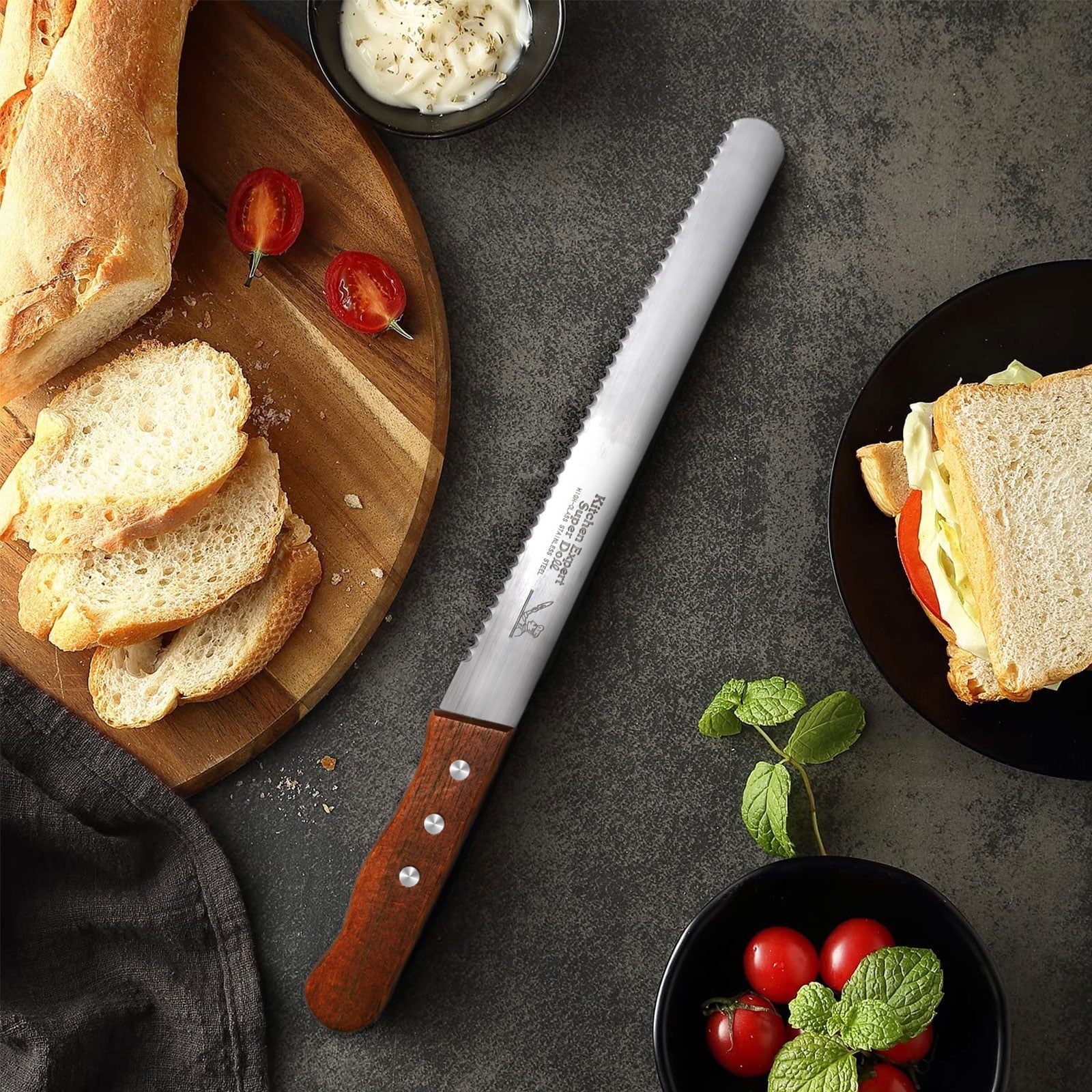 10 inch Bread Knife Serrated Knife Sharp Wavy Edge Bread Cutter Stainless Steel for Slicing Homemade Bread Bagels Cake