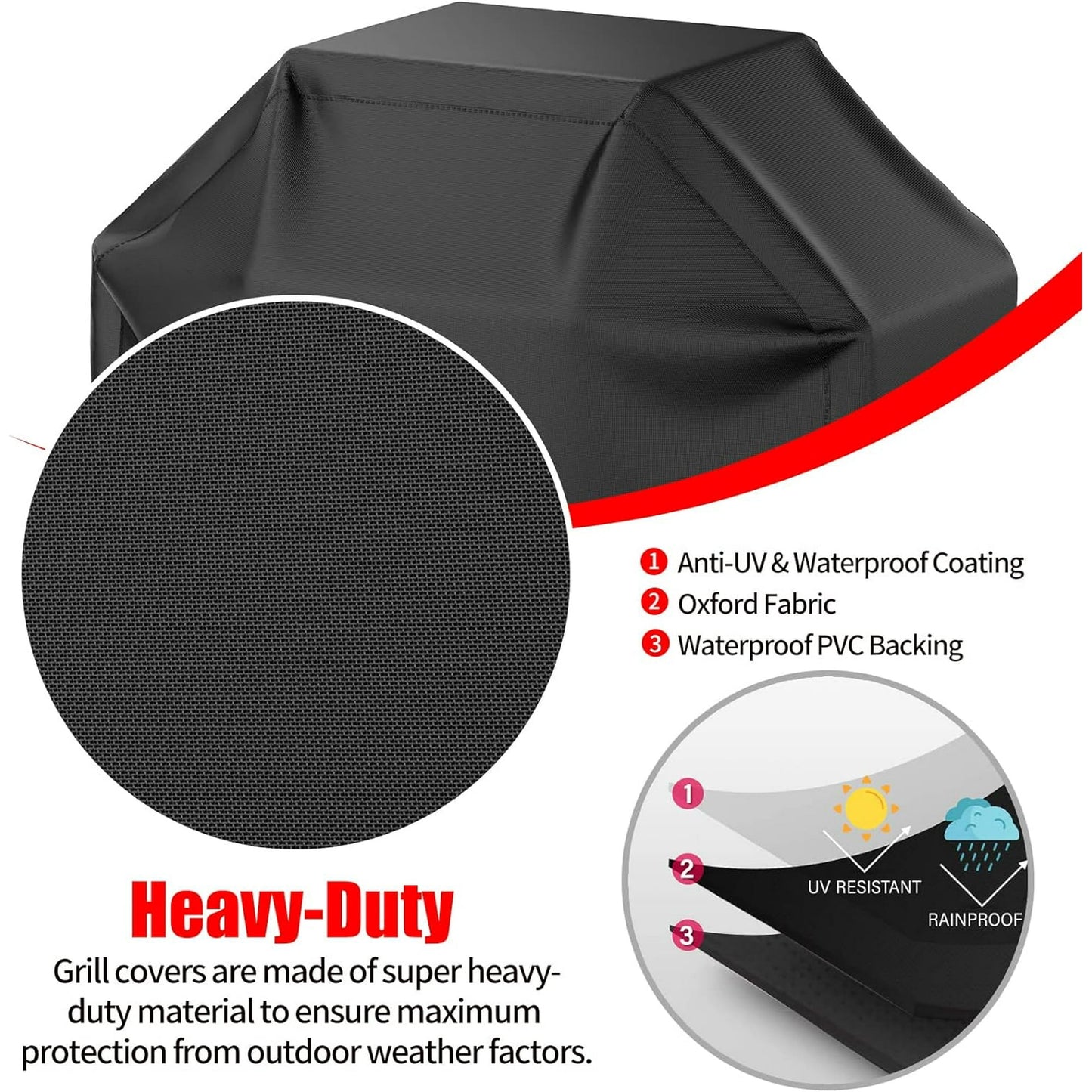 Maraawa Grill Cover, 58 inch BBQ Gas Grill Cover Waterproof Weather Resistant, Dustproof , Fade Resistant, UV Resistant for Char, Black