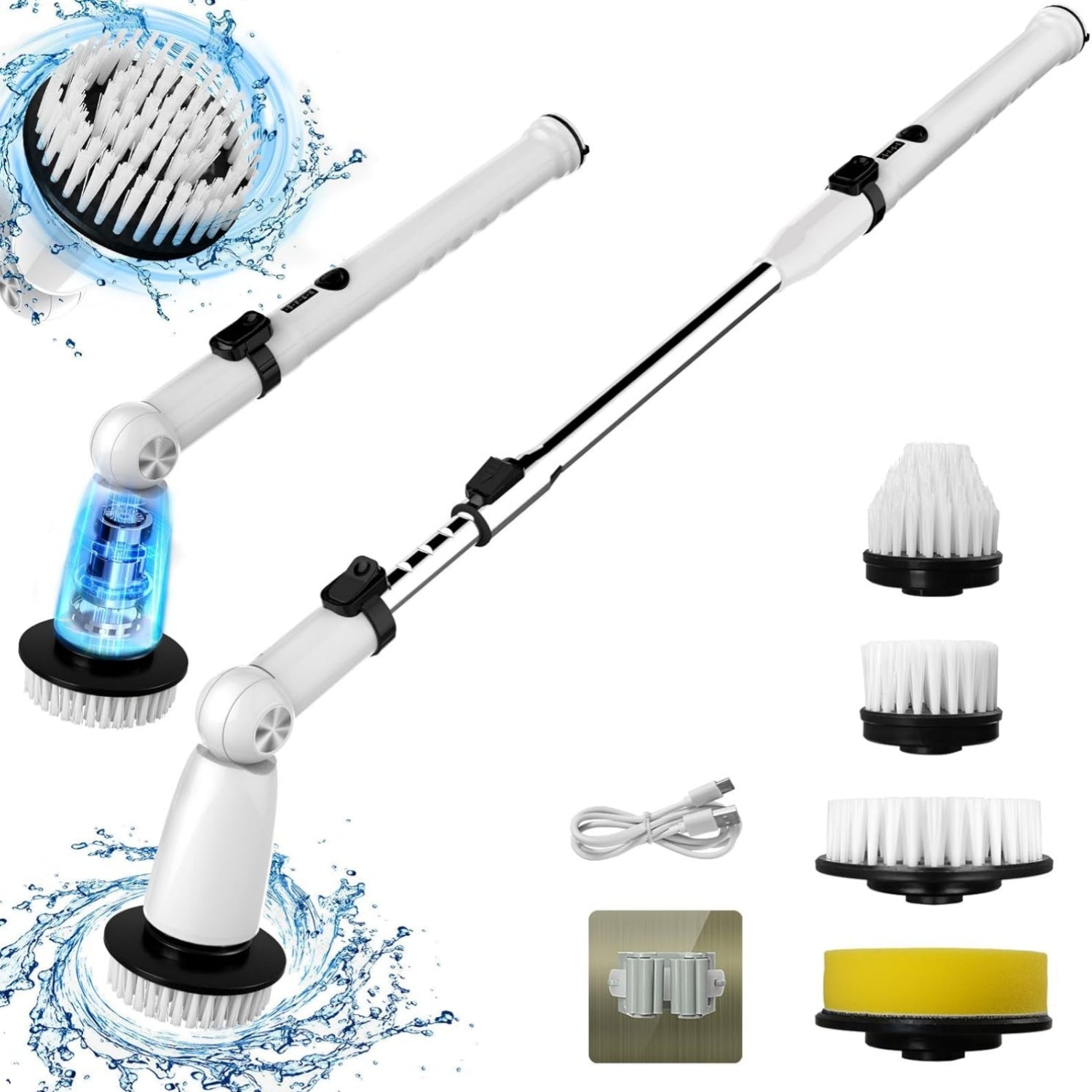 Electric Spin Scrubber,Bathroom Cleaner with Extendable Handle & 4 Brush Heads, Dual Speed & USB-C Charging