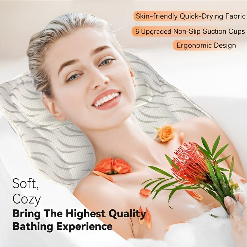Uncahome Luxury Bath Pillow Relieve Stress and Rejuvenate Bathtub Pillow, Bath Pillows for Tub with a Washing Bag White