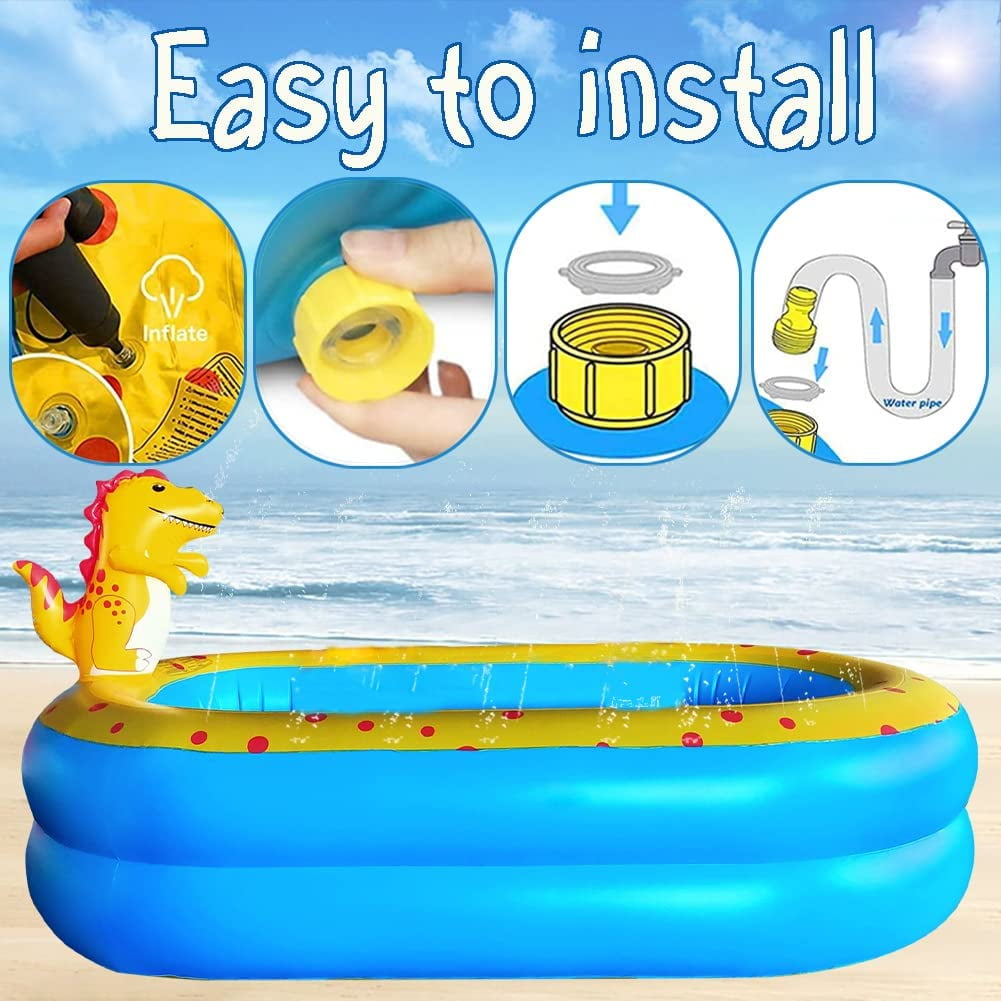 Movsou Inflatable Dinosaur Pool for Kids kid pool Kiddie Pool 67"x 41"x 32"H Indoor&Outdoor Kids Swimming for Ages 2+ Blue