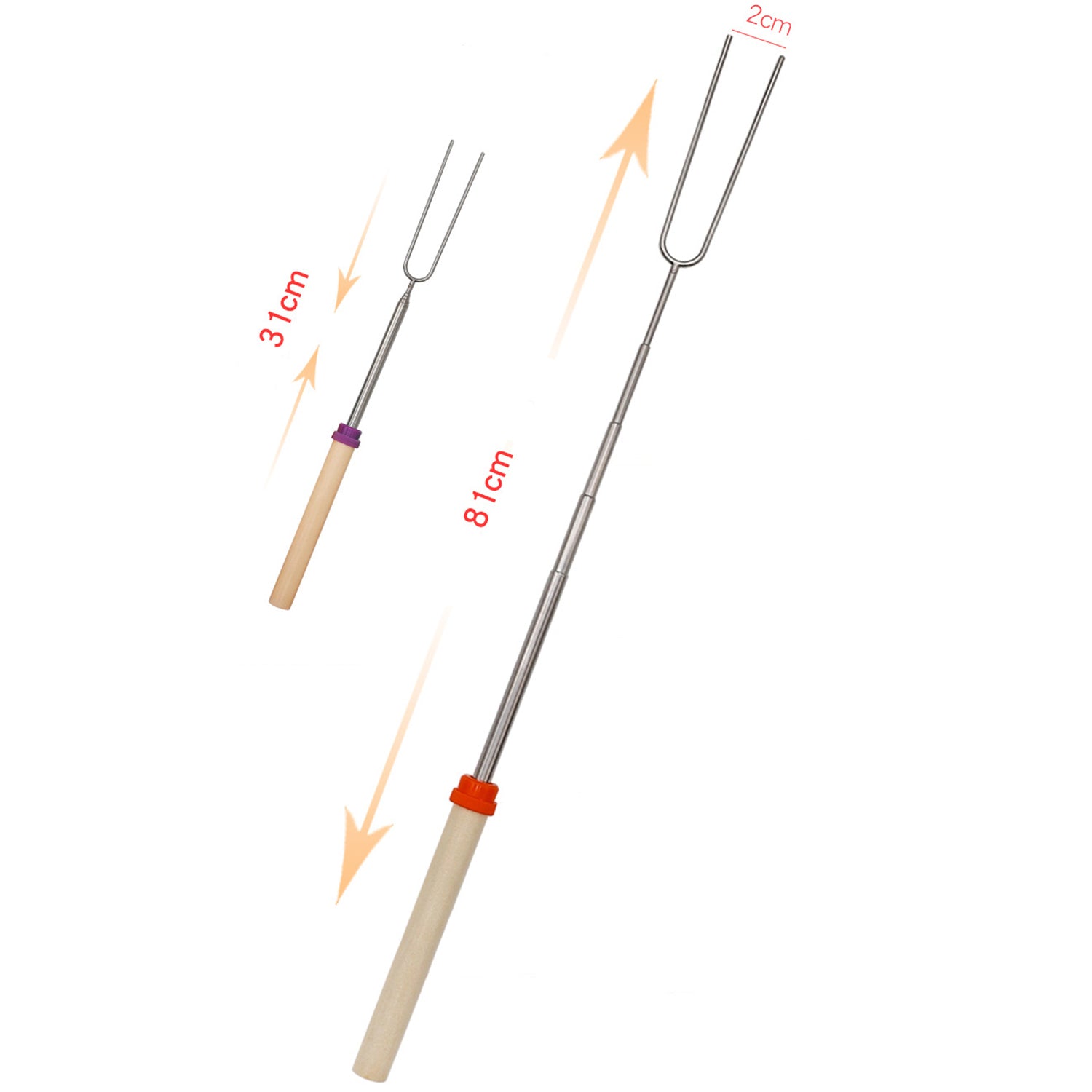 kibhous Roasting Sticks Stainless Steel Telescoping Forks Safe for Children Color Coded Handles 32 in Grilling Skewers With Canvas Travel Bag 12 Count