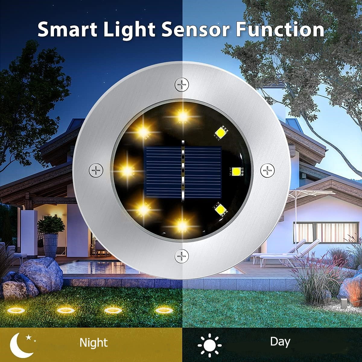 Swfoer Solar Ground Lights Solar Garden Lights 8 Pack Waterproof LED Disk Lights for Pathway, Yard, Patio and Walkway, White