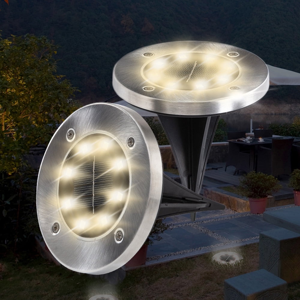 Cowin 8 Pack Solar Ground Lights 8 LED Solar Lights Outdoor Solar Powered Garden Lights Waterproof in-Ground Disk Lights for Patio Pathway Garden Lawn Yard Driveway Deck Walkway
