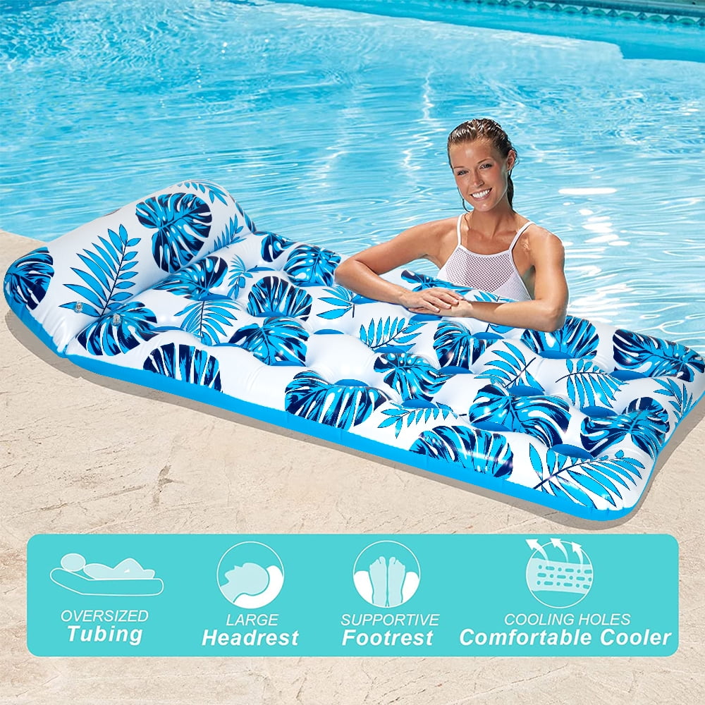 Inflatable Pool Floats Raft Water Hammock Lounge Adults with Headrest Floating Pool Lounge Contour Lounger for Men Women 73 x 34in (Blue)