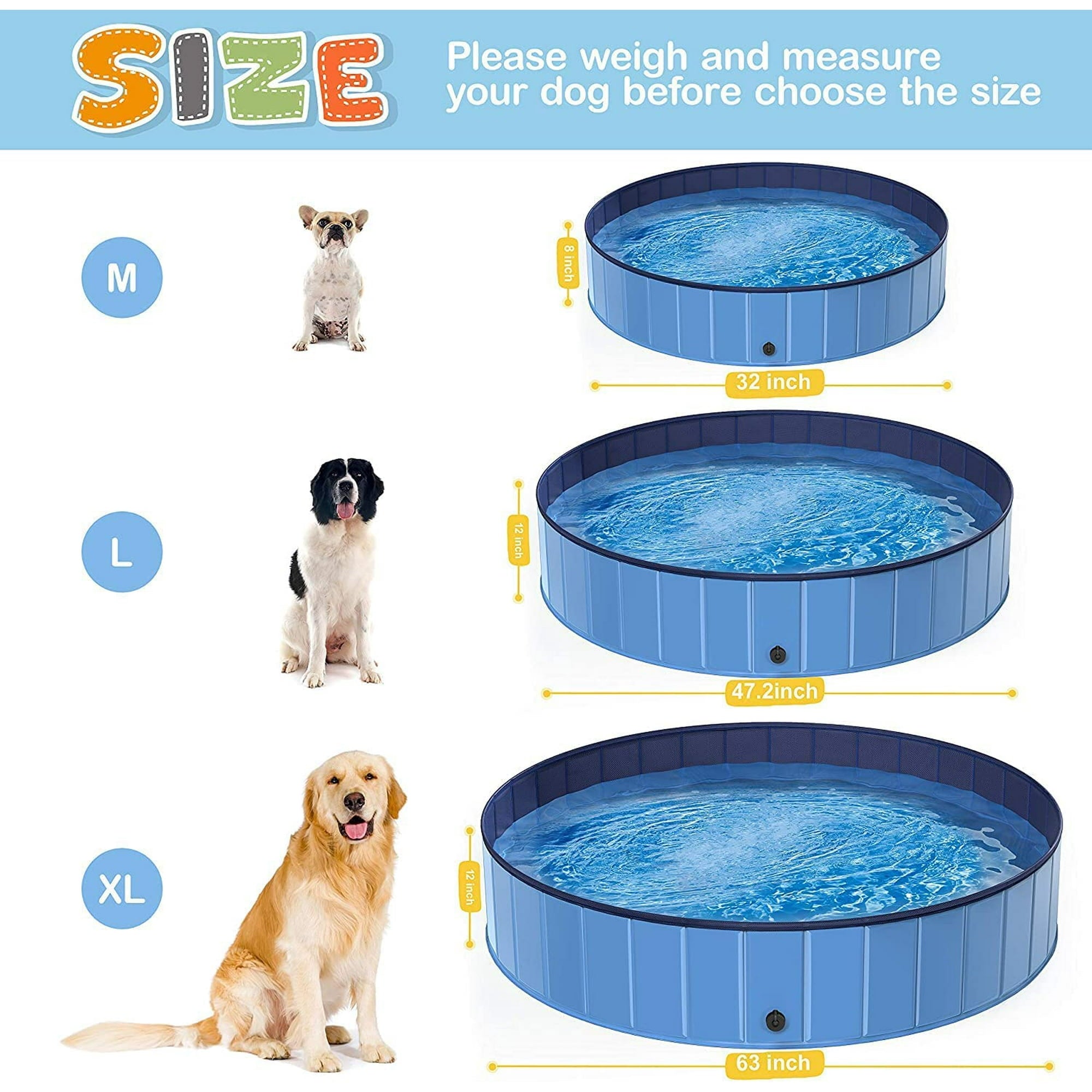 Pet Dog Pool Bath Swimming Tub Kiddie Pool, 48 x 12 inch Collapsible Foldable Portable for Dogs Cats and Kids Blue