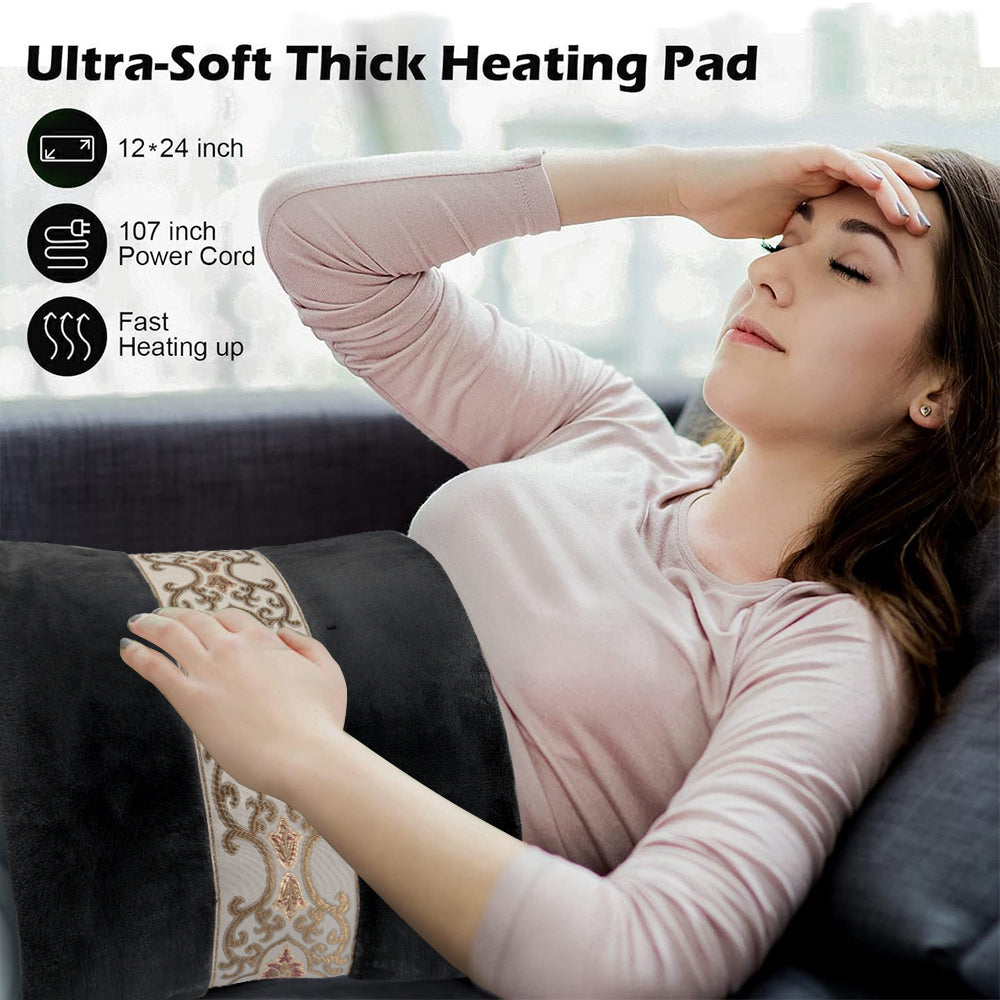 Heating pad 12"x24" for Back, 10 heating setting ,Auto-Off,Machine Washable ,Gifts for Dad Mom,Black