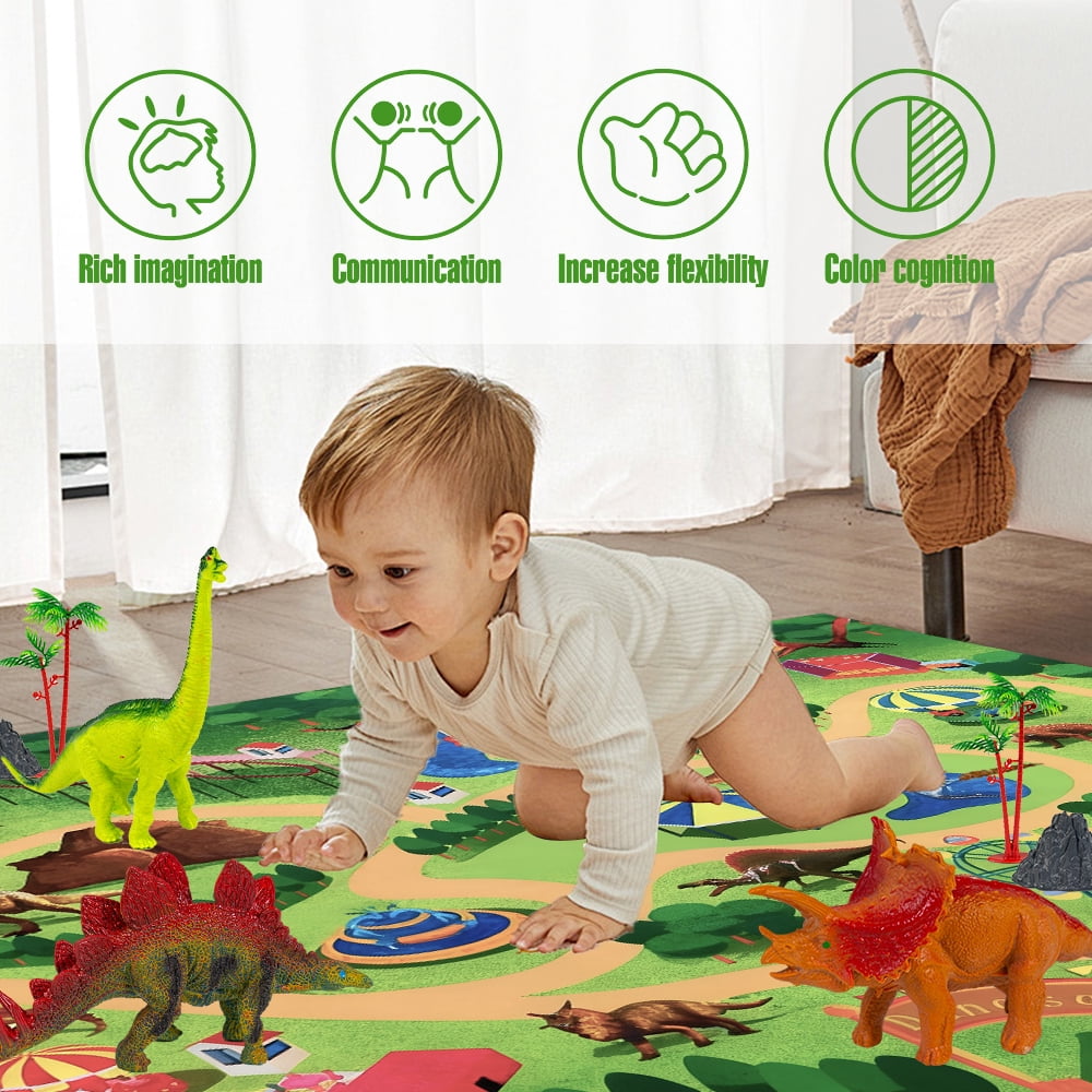 Dinosaur Toys with 22 Realistic Dinosaur Figures&Activity Play Mat, Dinosaur Play Set Gift for Kids Toddler Toy Age 3-7