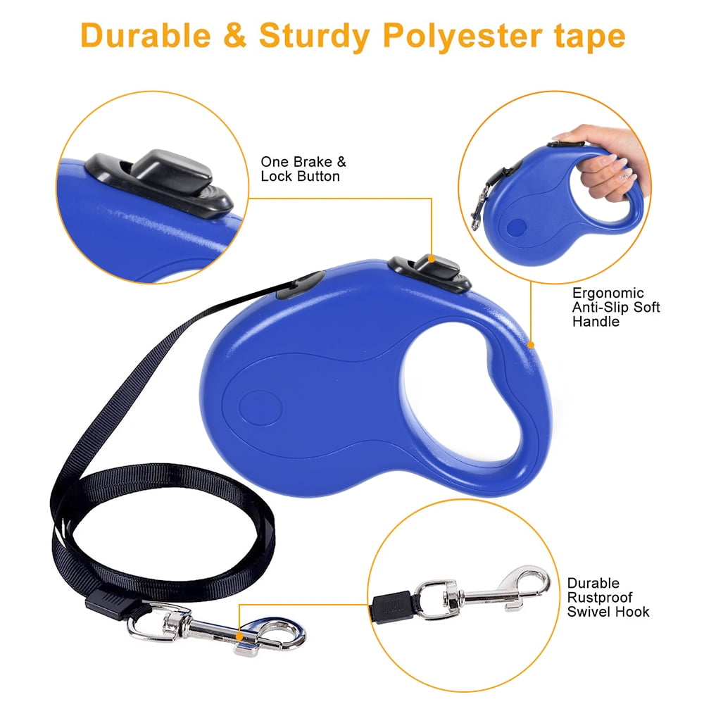 Retractable Dog Leash 16ft Heavy Duty Pet Walking Leash with Anti-Slip Handle Hand Brake Blue