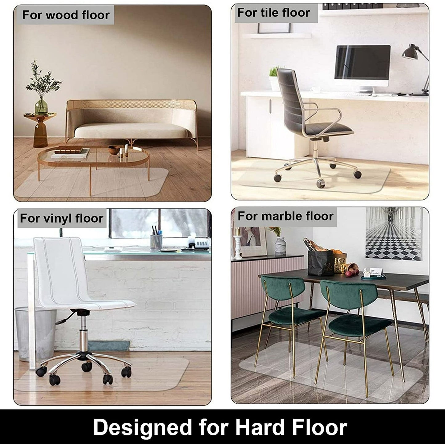 Kibhous Office Mat for Hardwood Floor, 36" x 48" Rectangle Clear Chair Mat for Easy Glide and Protection, Under Desk Matte Chair Mat, PVC Floor Mat for Office and Home