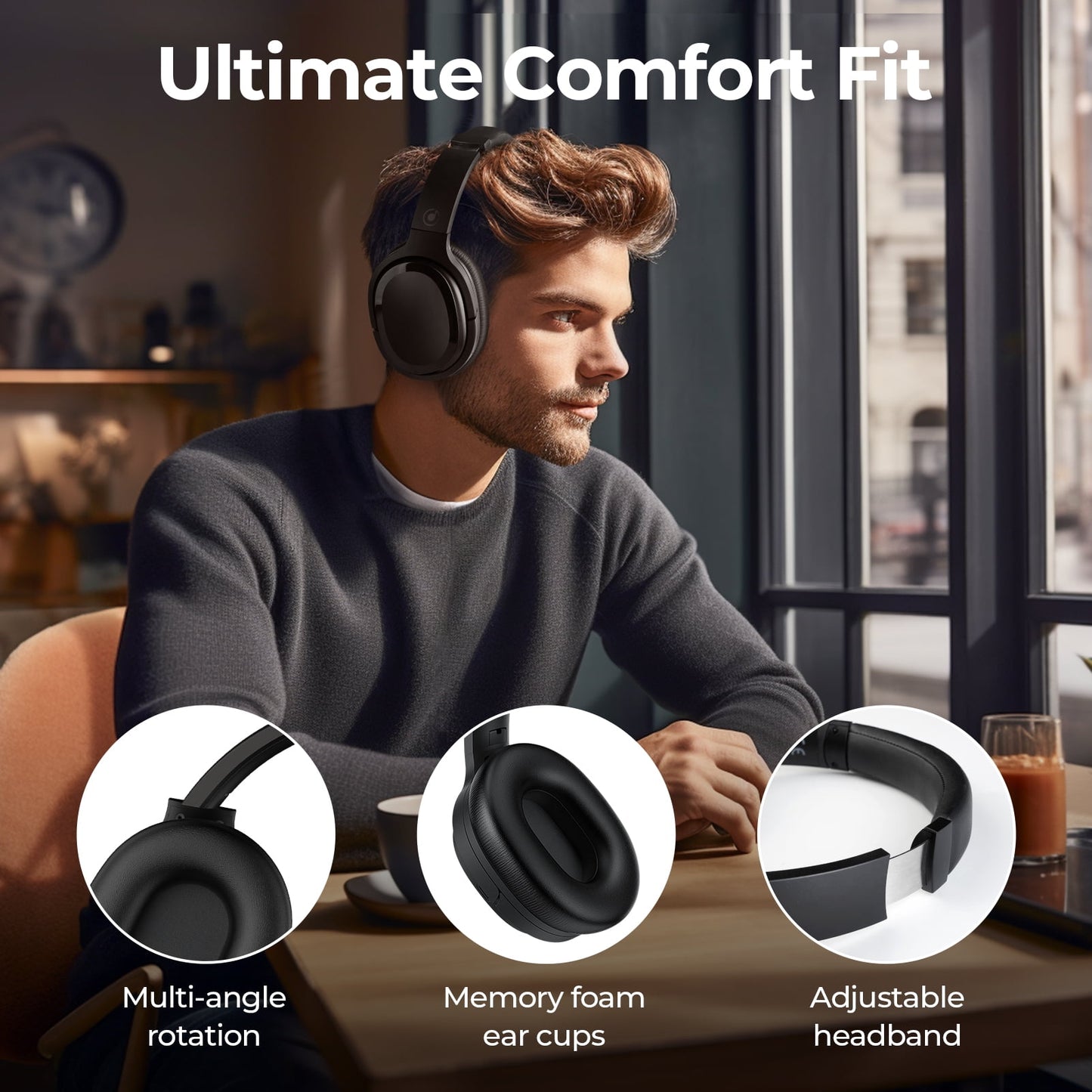 COWIN Wireless Headphones Active Noise Cancelling over Ear with Travel Case 30H Playtime