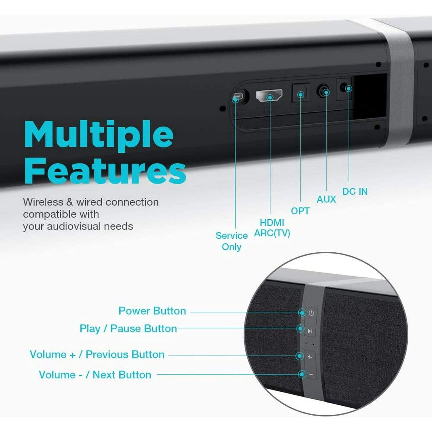 Sound Bars for TV, Bluetooth Soundbar for TV, 50W TV Sound Bar with 4 Drivers and Remote Control, Home Audio TV Speakers Sound Bar with ARC/Optical/AUX Connect