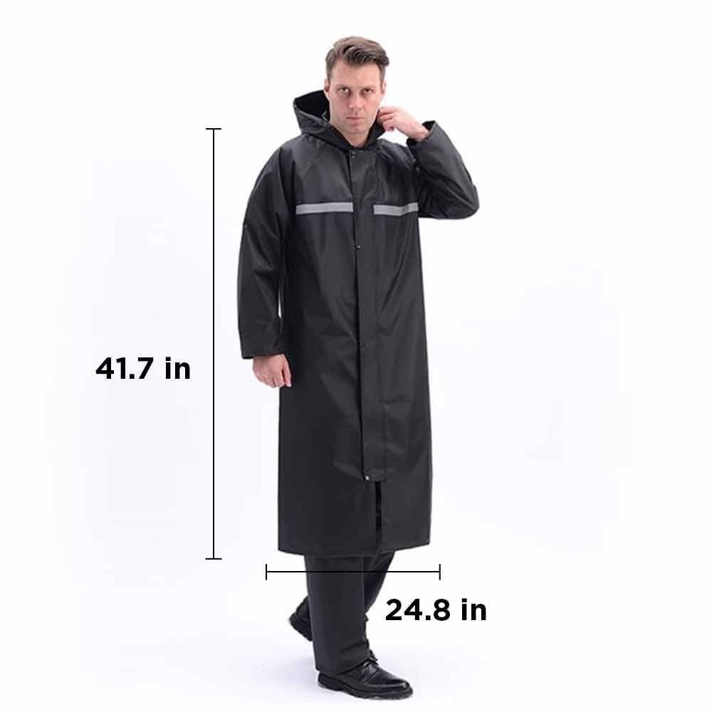 MOVSOU Raincoat Waterproof Men's Long Rain Jacket Lightweight Rainwear Reflective Reusable with Hood