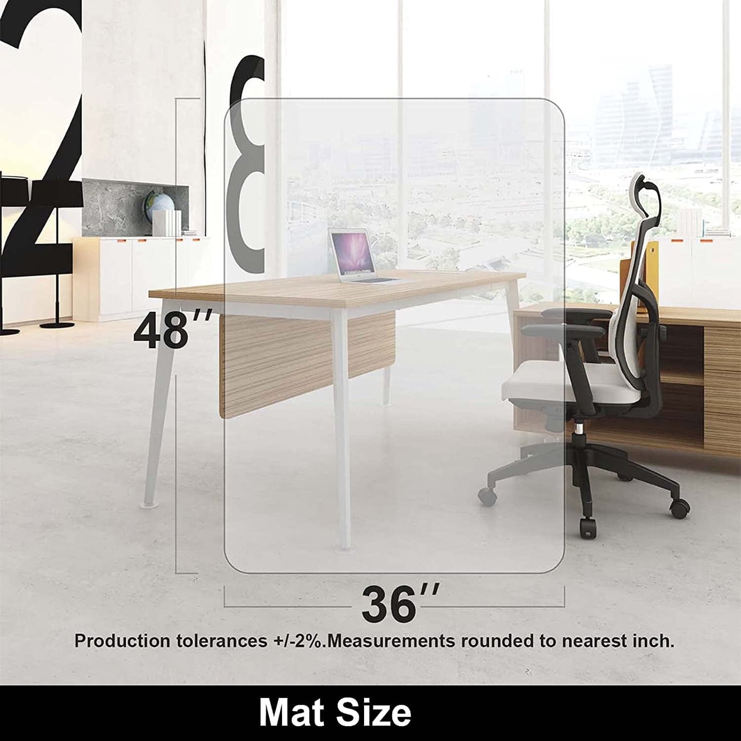 Kibhous Office Mat for Hardwood Floor, 36" x 48" Rectangle Clear Chair Mat for Easy Glide and Protection, Under Desk Matte Chair Mat, PVC Floor Mat for Office and Home