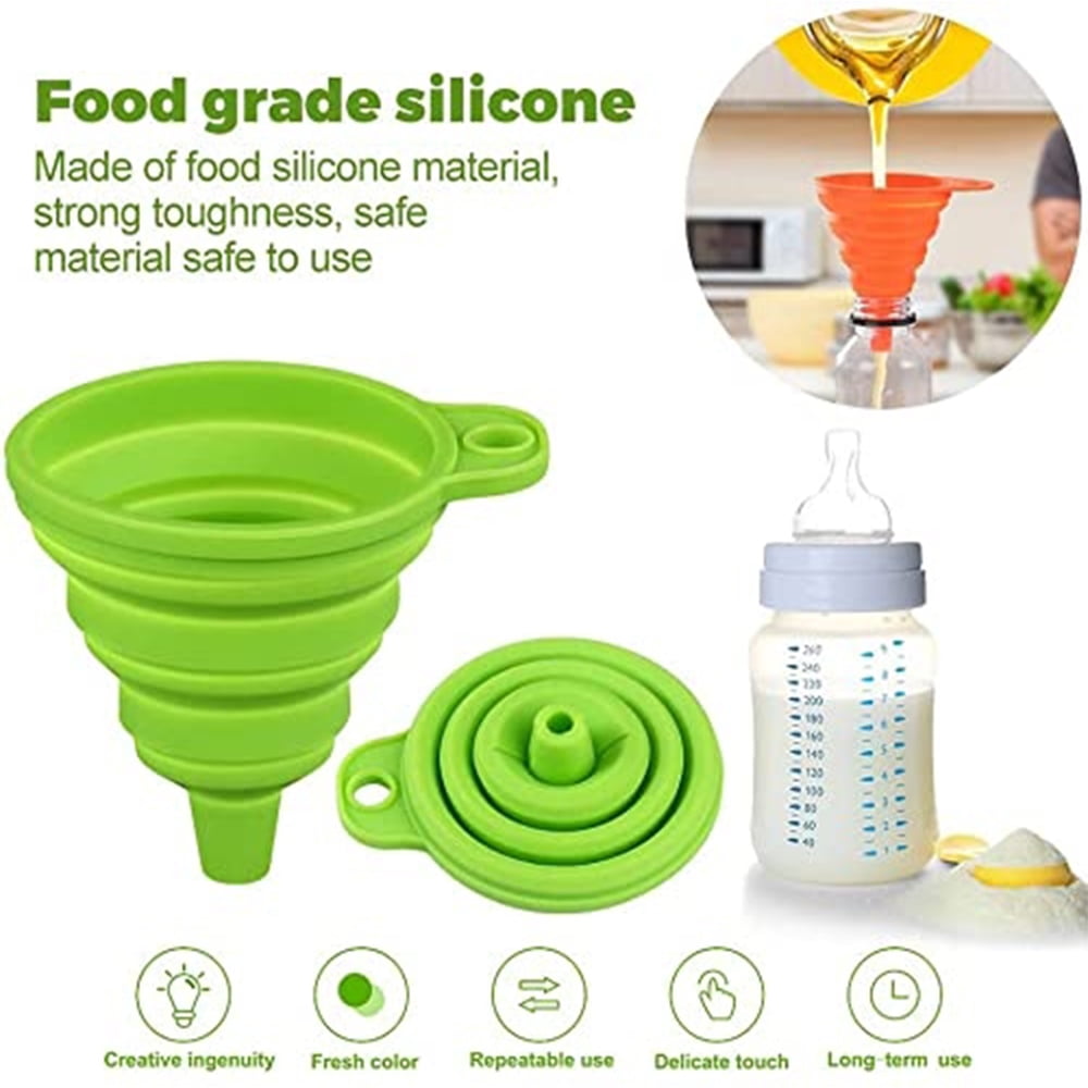 Kitchen Funnel Set Silicone Foldable Funnel Kitchen Gadgets Canning Food Funnel for Wide Mouth Jar Large Medium Small 4 Pack