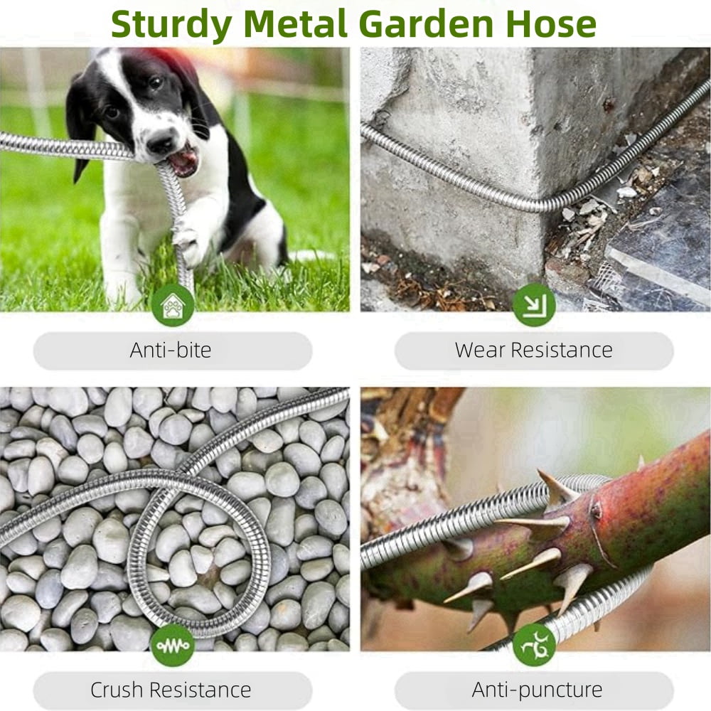 Garden Hose 50 FT,304 Stainless Steel Heavy Duty Water Hose with 7 Function Nozzles No-Kink Rust Proof for Yard Outdoor