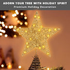 Christmas Tree Topper 12 inch Glitter Gold Star Tree Topper 30 LED Lighted Topper Battery Operated Warm Lights