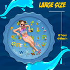 Splash Pad Sprinkler for Kids Toddlers 68" Splash Water Pad,Outdoor Swimming Pool Splash Play Mat Water Toys for Children for Fun Games Learning Blue