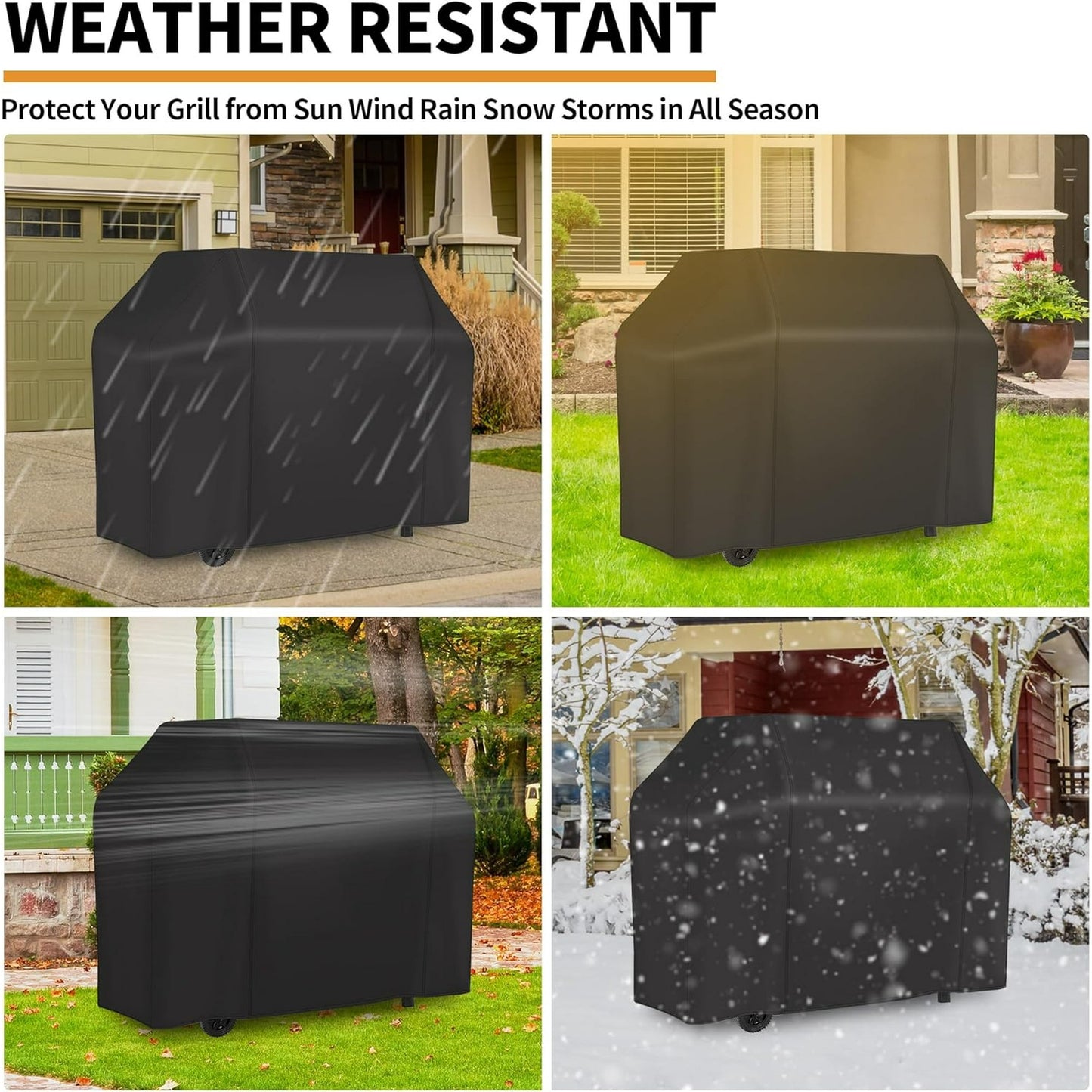 Maraawa Grill Cover, 58 inch BBQ Gas Grill Cover Waterproof Weather Resistant, Dustproof , Fade Resistant, UV Resistant for Char, Black