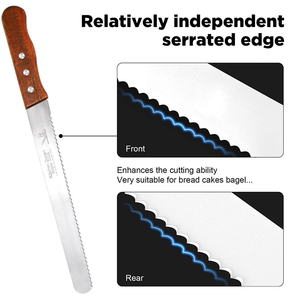 10 inch Bread Knife Serrated Knife Sharp Wavy Edge Bread Cutter Stainless Steel for Slicing Homemade Bread Bagels Cake