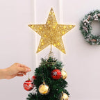 Christmas Tree Topper 12 inch Glitter Gold Star Tree Topper 30 LED Lighted Topper Battery Operated Warm Lights