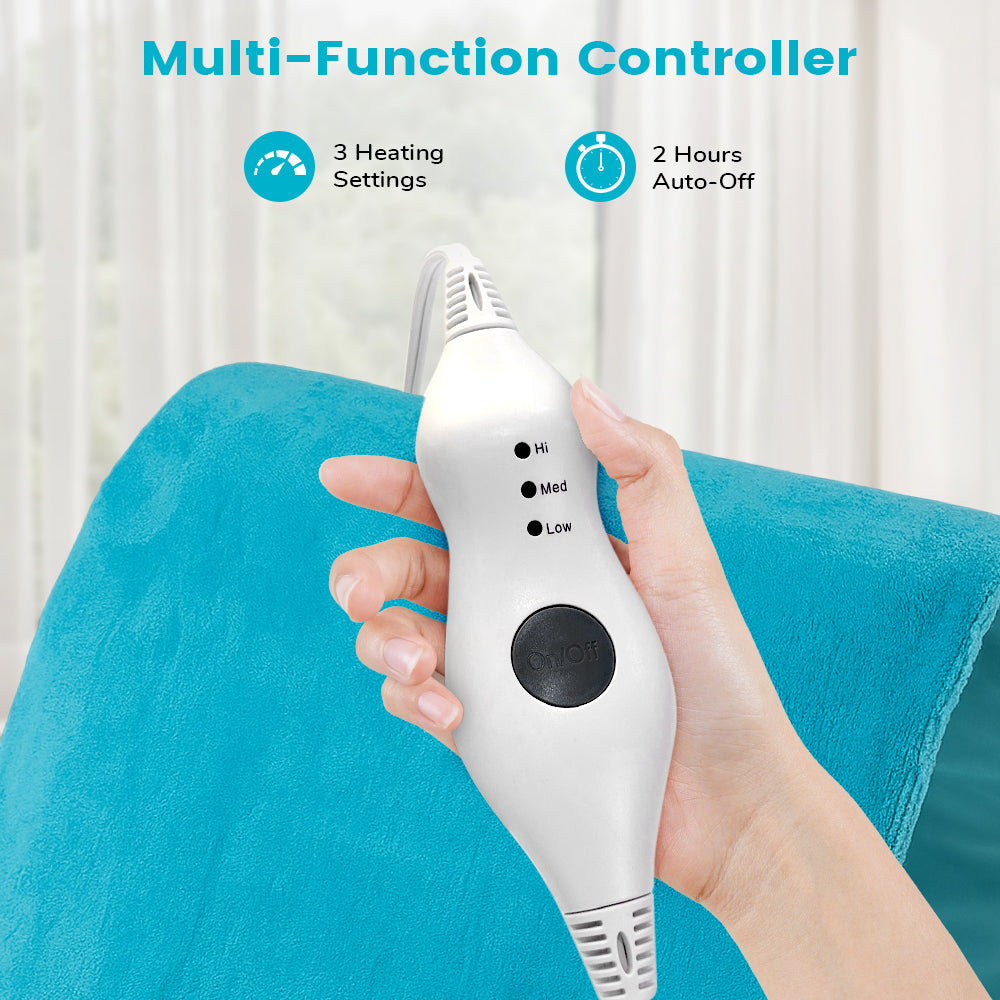 12" x 24" Heating Pad for Back Neck and Shoulder with Washable Removable Soft Cover,3 Heat Settings,Auto Shut off,Blue