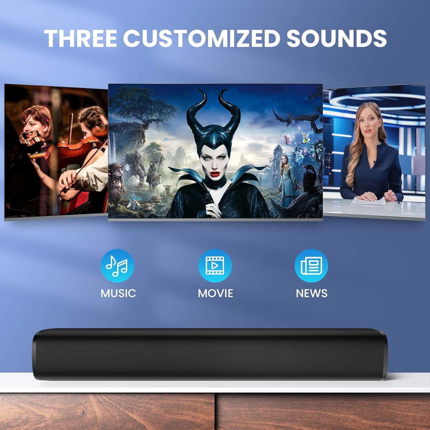 Sound Bar, Sound Bars for Smart TV Bluetooth 5.0 Soundbar 50W 17Inch Small Soundbars with ARC/Optical/AUX Connection, Soundbar Surround Sound Bars for Home Theater Audio