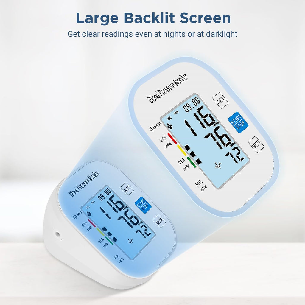 Blood Pressure Monitors for Home Use，Automatic Upper Arm Blood Pressure Cuff BP Machine with Backlit Display for 2 Users, White