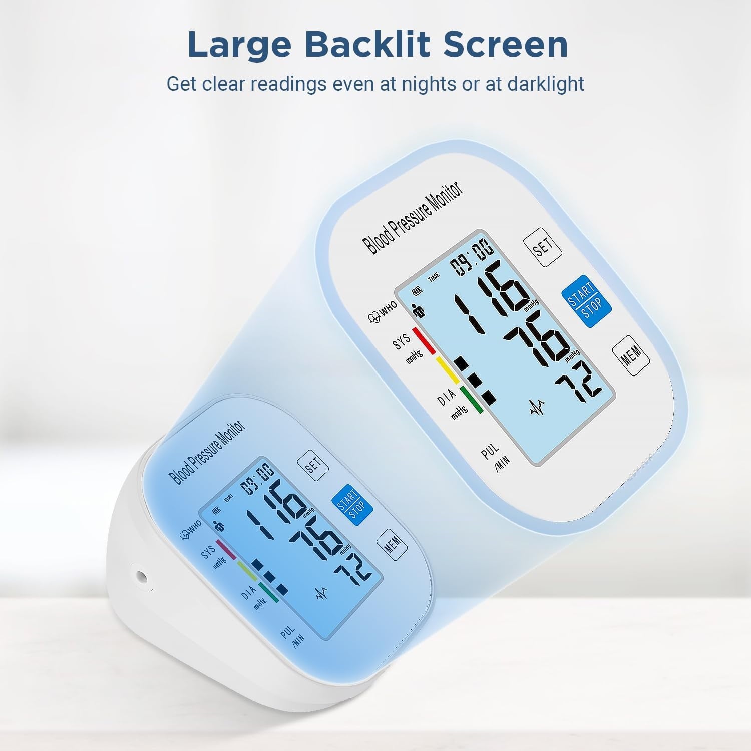 Blood Pressure Monitors for Home Use，Automatic Upper Arm Blood Pressure Cuff BP Machine with Backlit Display for 2 Users, White