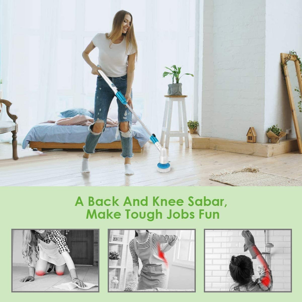 kibhous Electric Spin Scrubber Cordless Power Cleaning Brush with 3 Replaceable Brush Heads Adjustable Extension Arm Shower Scrubber for Bathroom Tub Floor Tile