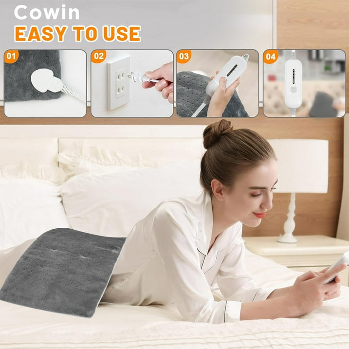 Cowin 12''x24'' Weighted Heating Pad for Back Shoulders, Fast-Heating, Soft Machine Wash Fabric with 3 Heat Settings, Auto Shut Off, Gray