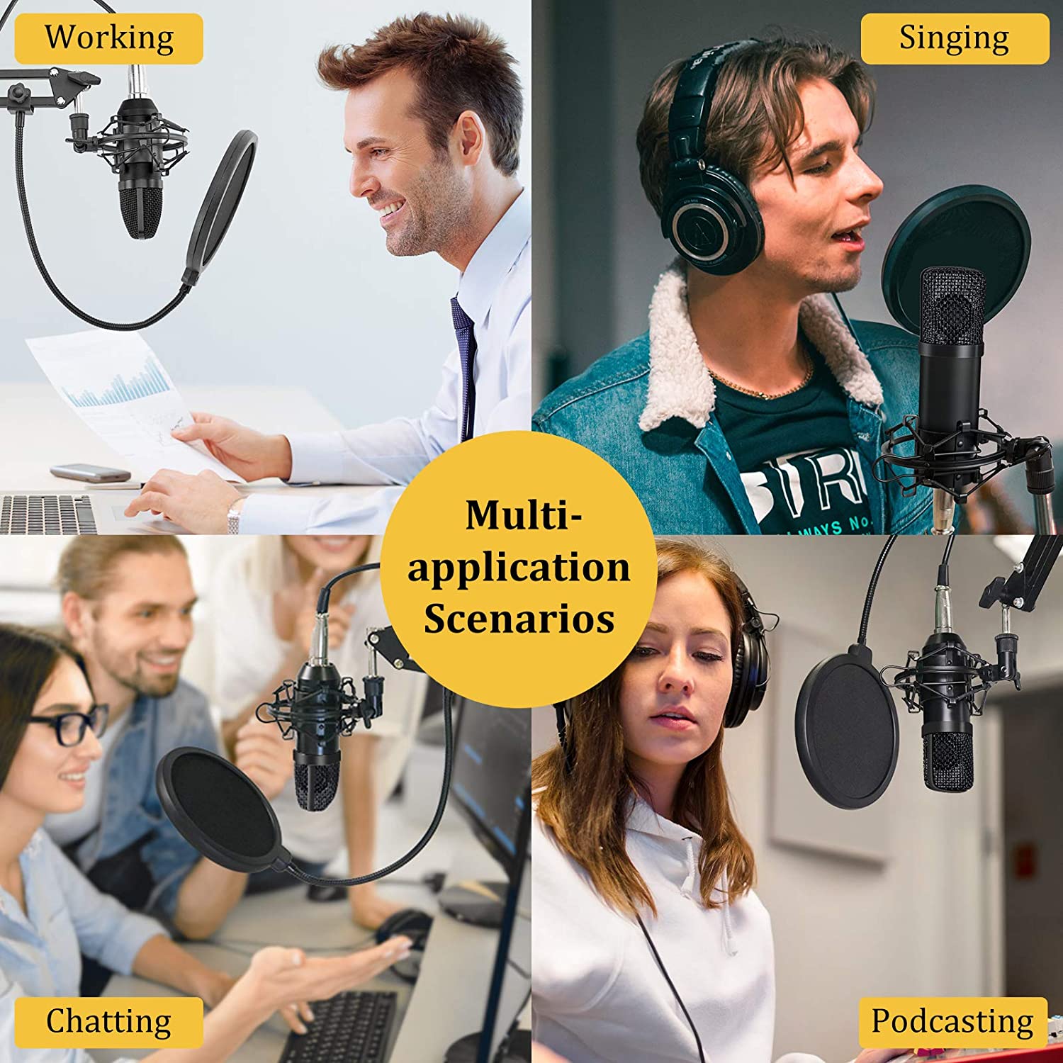 Condenser Microphone Computer Mic Kit Professional Studio Recording Bundle for Streaming Gaming Broadcasting Singing Videos with Arm Stand Shock Mount Pop Filter and Sound Adapter