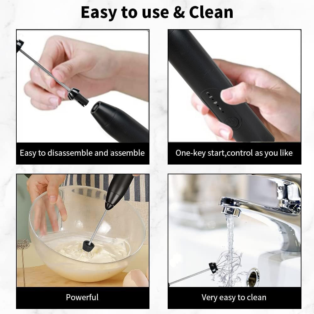 Mighty Rock Electric Milk Frother Handheld Milk Foamer with Coffee Frother 3 Speeds Milk Whisk 2 in 1 Egg Beater Perfect for Coffee, Latte, Cappuccino, Black