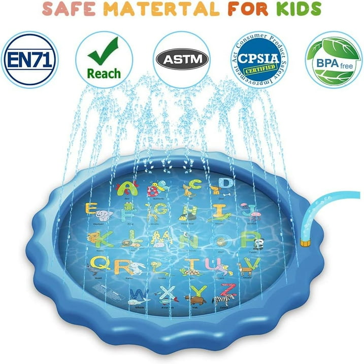 Splash Pad Sprinkler for Kids Toddlers 68" Splash Water Pad,Outdoor Swimming Pool Splash Play Mat Water Toys for Children for Fun Games Learning Blue