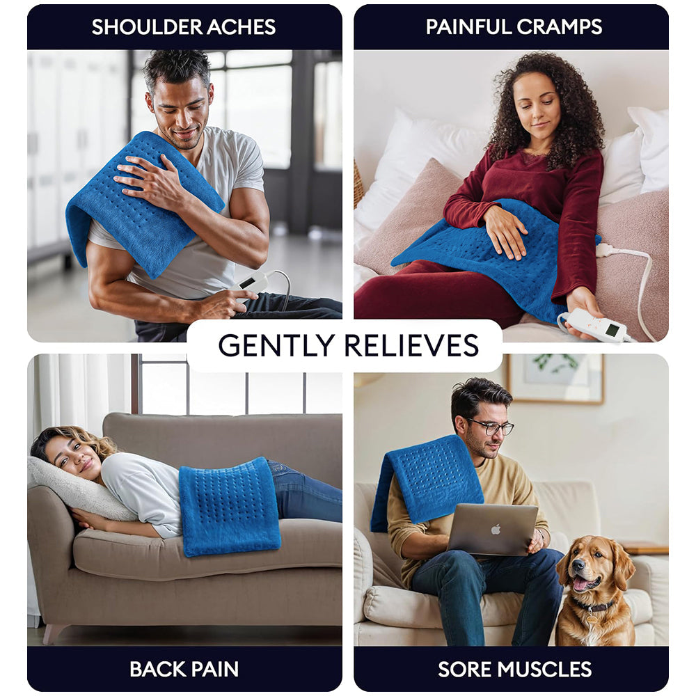 33"x17" Heating Pad for Back Relief, Portable Heating Pad for Shoulder, Neck, with Upgraded 3 Timer & 6 Temperature Controller, Blue