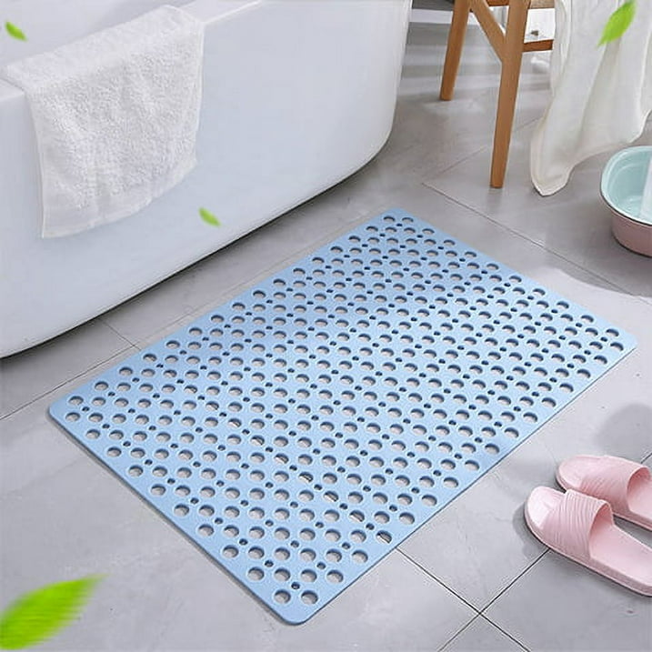 Bathroom Non Slip Shower Mat, 30L x 17W Inch Super Soft PVC Bath Mat with Suction Cup, Soft Bathroom Mat with Drain Hole, Blue