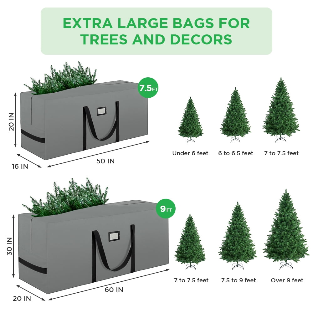 Christmas Tree Storage Bag Stores 9 ft Artificial Xmas Holiday Tree,Waterproof Christmas Bags with Reinforced Handles and Zipper, Grey